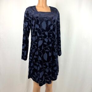 AMANDA SMITH Shift Dress 10 Navy Floral Burnout Velvet Square Neck Long Sleeve